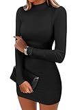 ANRABESS Women Long Sleeve Mock Neck Bodycon Mini Dress 2025 Fall Ribbed Slim Fit Pencil Cocktail Club Night Dresses Black Medium