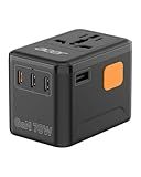 Acer 70W GaN Universal Travel Plug Adapter - International Power Adapter with 3 USB C & 1 USB A, Worldwide Power Outlet Travel Essentials for USA to European UK AUS Ireland, Type C/G/I/A, Black