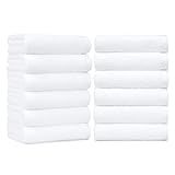 Amazon Basics Soft and Thick Cotton Hand Towels for Bath, Kitchen, Gym, 16 x 26 in, White, 12-Pack