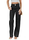 Sidefeel Jeans for Women Trendy High Waisted Stretchy Straight Leg Jeans Tummy Control Loose Ankle Denim Pants Black Size 12