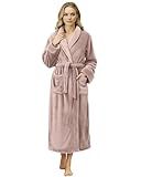 NY Threads Premium Womens Robe, Plush Fleece Long Bath Robe for Women, Fluffy Soft Women's Bathrobe, Medium, Taupe