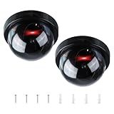 PATIKIL Fake Security Camera, 2Pcs Dummy Dome Cameras with Flashing Red LED Light & Screw for Indoor & Outdoor Home Business, Black