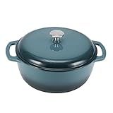 Amazon Basics Enameled Cast Iron Dutch Oven Pot with Lid, Dual Handles, Heavy-Duty, Oven Safe for Stews, Roasting, Round, 7.3-Quart, Gray