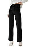 KDF Straight Leg Jeans for Women High Waisted Jeans Frayed Baggy Pants Raw Hem Loose Stretchy Cropped Wide Leg Jeans Black Size 8