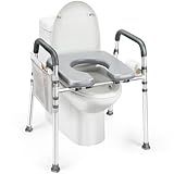 Raised Toilet Seat with Handles, 500lb Handicap Toilet Seat with Handles Over Toilet, Commode Chair with Adjustable Height & Width, Toilet Seat Risers for Seniors, Elderly, Handicap