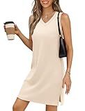 BKRIVE V-Neck Summer Casual Beach Dress for Women 2025 Vacation Women's Sleeveless Sundress with Split Beige