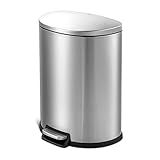 QUALIAZERO 50L/13Gal Heavy Duty Hands-Free Stainless Steel Commercial/Kitchen Step Trash Can, Fingerprint-Resistant Soft Close Lid Trashcan, 13Gal, D Shape