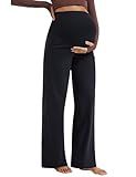 MathCat Womens Maternity Pants Over The Belly Wide Leg Yoga Work Dress Pants Pregnancy Pants with Pocket Lounge Trousers Stretchy Soft Black