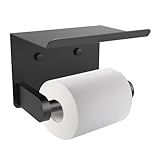 SetSail Toilet Paper Holder with Shelf Adhesive or Screw Bathroom Toilet Paper Roll Holders Wall Mount Matte Black Tissue Holder for Bathroom Hardware Accessories