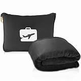 EverSnug Travel Blanket and Pillow - Ultra-Soft, Compact & Lightweight, 65x40 Inches, with Carry Case, Luggage Sleeve & Backpack Clip for Airplane Comfort (Black)