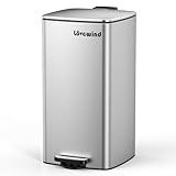 Lovewind Kitchen Trash Can with Lid, 8 Gallon/30 L Footstep Garbage Can for Kitchen Bedroom Home Office, 30 Liter Trash Bin Brushed Stainless Steel Waste Bin with Soft-Close Lid,Silver