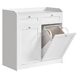 VASAGLE Laundry Cabinet with Tilt-Out Basket, Freestanding Storage Unit with Drawer and Laundry Hamper, for Bathroom, Living Room, 15.8 x 31.1 x 31.5 Inches, Cloud White UBBC751W01