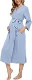 Xpenyo Women's Maternity Sleepwear Robes Long Bathrobe Pregnancy Loungewear Labor/Delivery/Nursing/Hospital Nightgown, Light Blue M