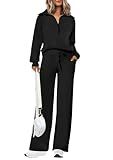 PRETTYGARDEN Women's 2025 Fall Lounge Sets Casual Half Zip Sweatshirt and Wide Leg Pants 2 Piece Outfits Sweatsuit (Black,Medium)