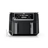 Ninja DZ550 Foodi 10 Quart 6-in-1 DualZone Smart XL Air Fryer with 2 Independent Baskets, Thermometer for Perfect Doneness, Match Cook and Finish to Roast, Dehydrate and More, Black