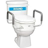 Carex 3.5 Inch Raised Toilet Seat with Arms, Round Toilet Seat Riser, 300 lbs Capacity, Elevating and Raising Seat for Elderly and Handicap, Universal, Slip-Resistant with Padded Handles, White