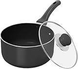 Utopia Kitchen 2 Quart Detachable handle Nonstick Saucepan with Glass Lid, Multipurpose Use for Home, Kitchen or Restaurant, Grey & Black