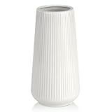 White Ceramic Vase, GUKJOB Small Cute Flower Vase for Pampas Grass, Home, Living Room, Dining Table, Farmhouse, Office Decor, Bedroom, Table, and Kitchen Shelf (White)