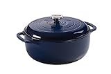 Lodge 6 Quart Enameled Cast Iron Dutch Oven with Lid – Dual Handles – Oven Safe up to 500° F or on Stovetop - Use to Marinate, Cook, Bake, Refrigerate and Serve – Indigo