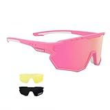 GIEADUN Sports Sunglasses Cycling Glasses Baseball Sunglasses Pink Polarized Glasses with 3 lenses,Fishing,Ski Running Golf (Pink, Large)