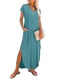 RUMIA Summer Maxi Dresses for Women Cap Sleeve Long Sundress with Pockets
