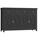 FOTOSOK Sideboard Buffet Cabinet with Storage, 55" Large Kitchen Storage Cabinet with 2 Drawers and 4 Doors, Wood Coffee Bar Buffet Table for Kitchen Dining Room, Black