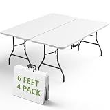 6FT Folding Table 4 Pack,Heavy Duty Plastic Foldable Tables with Carry Handles,Fold-in-Half Portable Utility Tables with Steel Legs for Party,Wedding,Banquet, Camping,Picnic,Event,Indoor Outdoor,White