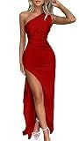 Memoriesea Women's High Split Wedding Guest Party Maxi Dress Red
