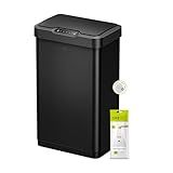 EKO Mirage-T 50 Liter / 13.2 Gallon Touchless Rectangular Motion Sensor Trash Can, Brushed Stainless Steel Finish (Matte Black)