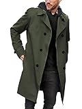 Gafeng Mens Trench Coat Double Breasted Notched Lapel Casual Slim Fit Long Jacket Windbreaker Overcoat Army Green