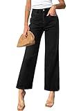 Sidefeel Jeans for Women Wide Leg High Waisted Stretchy Jeans Straight Leg Zimbaplatinum Ankle Denim Pants with Slant Pockets Black Size 12