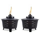 TIKI Mini Fire Pit Tabletop Torch 2-Pack, Outdoor Decorative TIKI Torch for Patio, Backyard, and Garden, Black Metal Tabletop Flame Torch, Includes Long Lasting Wick and Snuffer