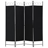 FDW 4 Panel Room Divider and Folding Portable Partition Screen, 6FT Wall Divider Screen for Dorm Bedroom Office, Coal Black