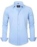 J.VER Men's Dress Shirts Solid Long Sleeve Stretch Wrinkle-Free Formal Shirt Business Casual Button Down Shirts Blue Large