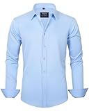 J.VER Men's Dress Shirts Solid Long Sleeve Stretch Wrinkle-Free Formal Shirt Business Casual Button Down Shirts Blue XL