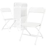 QUJEON Folding Chairs 10 Pack,White Plastic Folding Chairs for Indoor Outdoor,Portable Stackable Commercial Seat with Steel Frame 350lb.Capacity for Party Events Wedding Dining Picnic Office
