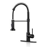 DJS Kitchen Faucets with Pull Down Sprayer Matte Black - Dual Mode Setting Single Handle 1 or 3 Holes Commercial Black Kitchen Sink Faucet with Deck Plate for Farmhouse RV Vessel Basin