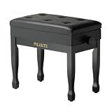 FILISITE Adjustable Height Piano Bench Stool PU Leather Cushion Wooden Keyboard Seat with Music Storage (Black)
