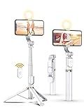 Selfie Stick Tripod with Wireless Remote, 46'' Cellphone Selfie Stick Tripod with LED Fill Light, for iPhone 16/15/14/14 pro/13/13 Pro/12/11/11 Pro/XS Max/XS/XR/X/8/7 and Android Smartphone(Upgrade)