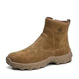 DINGGU Steel Toe Boots for Men Leather Welding Comfortable Work Boots Slip Resistant Safety Construction Shoes Brown 11