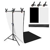 JEBUTU Product Photography Photo Backdrops Stand Kit, Photo Background, 26.8x50in White Black Backdrop Background with 26x29in Small T-Shape Backdrop Stand Tabletop Photo Shoot for Jewelry Cosmetics