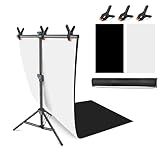 JEBUTU Product Photography Photo Backdrops Stand Kit, Photo Background, 26.8x50in White Black Backdrop Background with 26x29in Small T-Shape Backdrop Stand Tabletop Photo Shoot for Jewelry Cosmetics