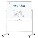 maxtek Rolling Whiteboard, 48x36 Large Magnetic White Board with Stands, Big Double-Sided White Board Dry Erase on Wheels for Homeschool, Home Office, Office, School (Silver, 48 x 36)