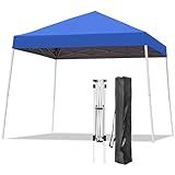Oneofics Canopy Tent, 10X10 FT Pop Up Canopy Outdoor Instant Tent Slant Legs with Carrying Bag, Portable Gazebo Shelter for Patio Deck Garden and Beach - 8X8 FT Canopy Cover (Blue)