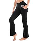 SINOPHANT Flare Leggings for Women with Pockets,High Waisted Tummy Control Bootcut Yoga Pants for Women Soft Bell Bottoms Black S