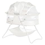 Dream On Me Karley Bassinet in Dove White, Lightweight Portable Baby Bassinet, Quick Fold and Easy to Carry, Adjustable Double Canopy, Indoor and Outdoor Bassinet with Large Storage Basket.