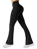 FireSwan Women's Flare Yoga Pants V Waist Flared Leggings High Waisted Bootcut Workout Pants Tummy Control(Black XL)