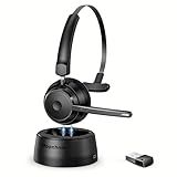 Mopchnic Bluetooth Headset, Wireless Headphone with AI Noise-Canceling Microphone for Computer, On Ear Bluetooth Headset with USB Dongle for Office Call Center Skype Zoom Meeting Online Class (Black)