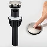 TIORIY Pop Up Bathroom Sink Drain - Bathroom Sink Stopper with Overflow for Faucet Vessel, Push Type Bathroom Sink Vanity Assembly with Strainer, Brushed Nickel