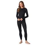 Cuddl Duds Womens Heavyweight Fleece 2 Piece Long Sleeve Thermal Underwear Set – Shirt & Leggings Base Layer for Cold Weather – Winter Clothing Long Johns Lounge Sets for Women, Black, M